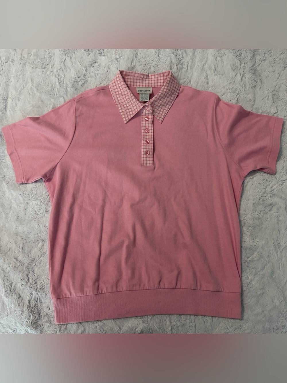 Vintage Bon worth women’s baby pink collared shirt *excellent cond* pink plaid